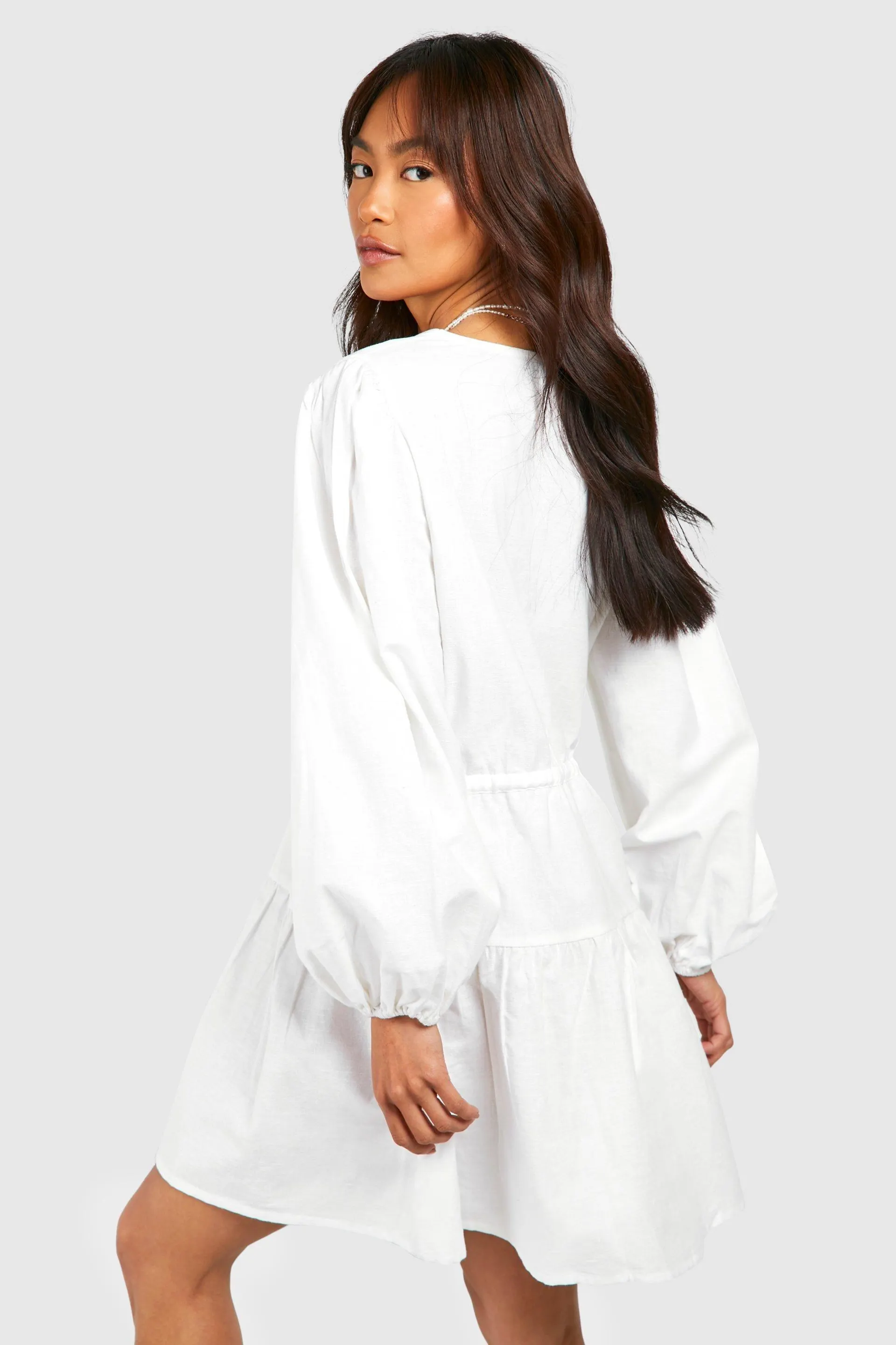 Linen Look Tie Front Mini Dress