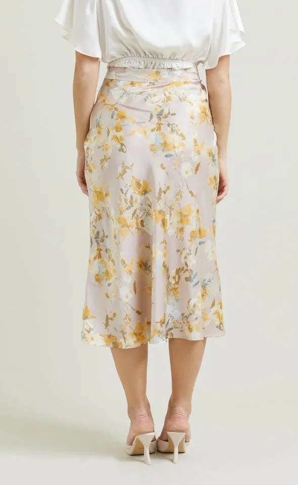 Printed Satin Midi Skirt