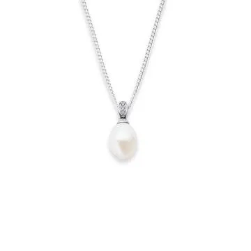 Sterling Silver 8mm Freshwater Pearl & Cubic Zirconia Pendant