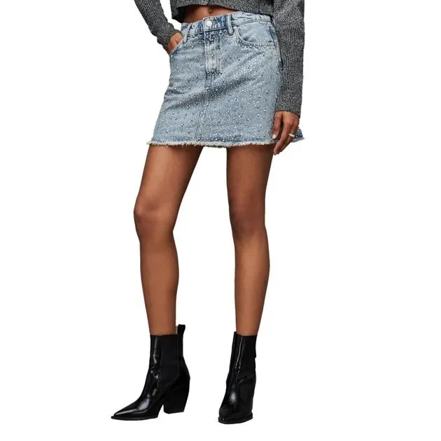 AllSaints Wendel Embellished Denim Mini Skirt