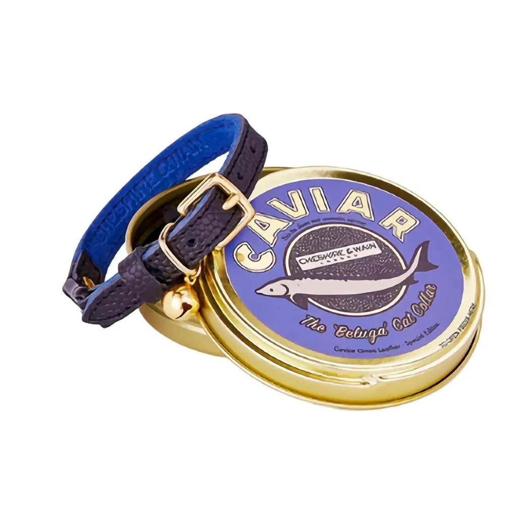 Caviar Leather Cat Collar - Beluga Dark Blue