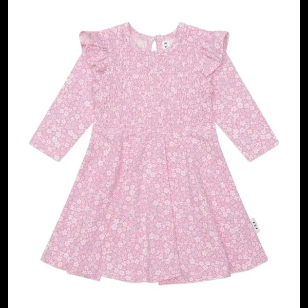 Huxbaby Ditsy Floral Shirred LS Dress