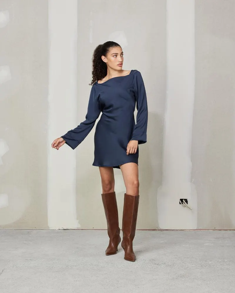 Firebird satin cowl minidress