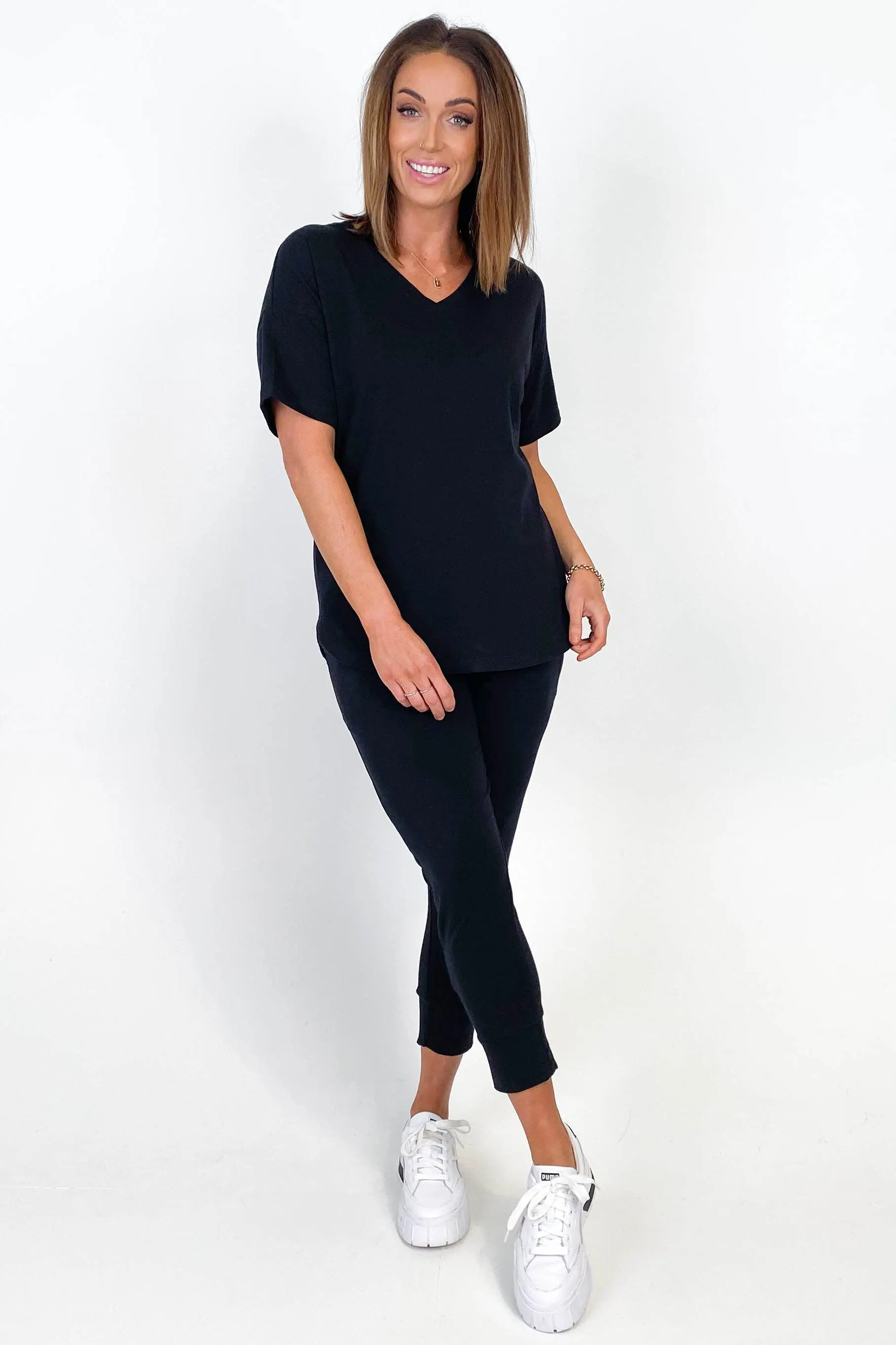 Shine On Essentials V Neck Tee Black