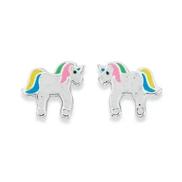 Sterling Silver Enamel Unicorn Earrings