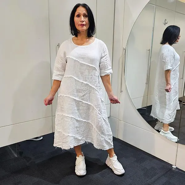 Angled Frill S/S Dress White