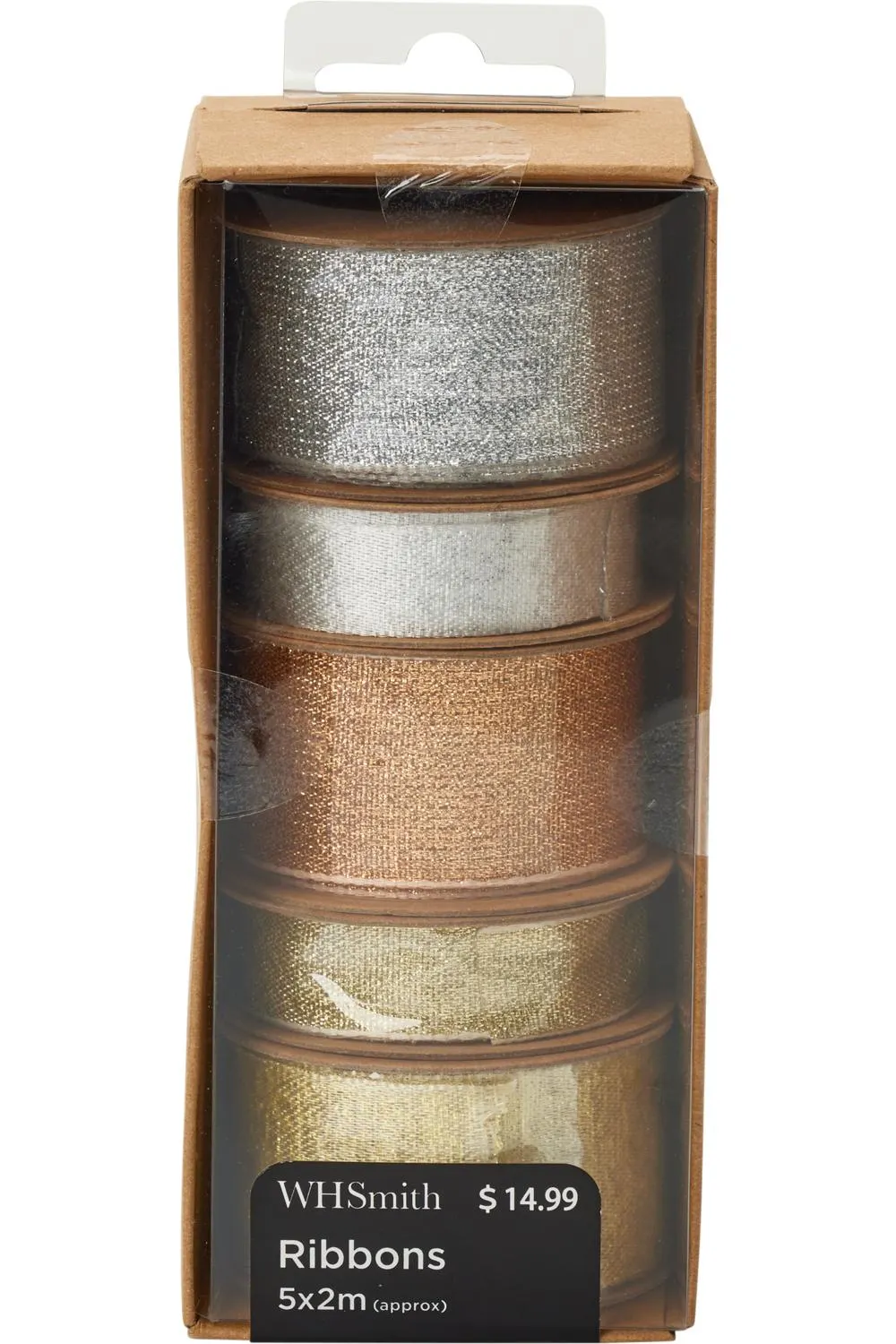 WHSmith Fabric Ribbon 10 Metre Metallic Silver Gold