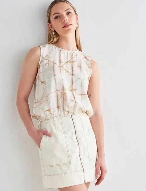 Mineral Maeve Tie Dye Drawstring Top, White