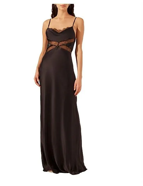 Leticia Silk Cowl Neck Lace Maxi Dress