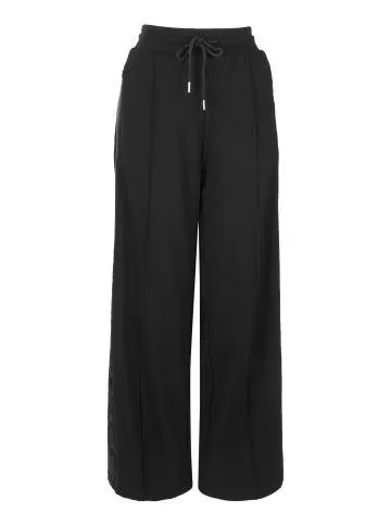 Women's Satin Stripe Wide Leg Trouser in Black