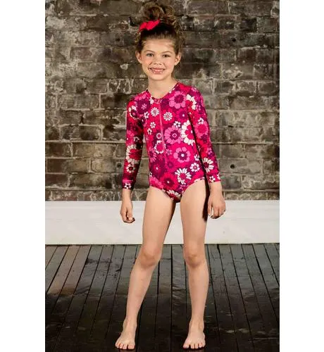 Rock Your Kid Aloha Fuchsia L/S Lined Rashie Swim One-Piece