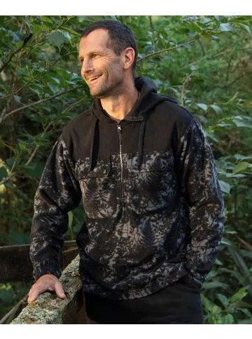 Men's Panel Hooded Polar Fleece Sweat in Charcoal Camo