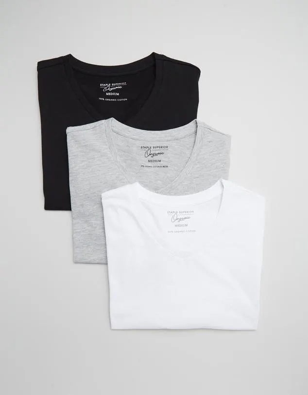 3-Pack Organic Basic V Neck Tee