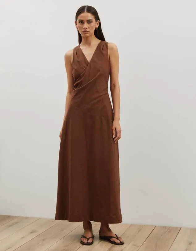 Stephanie Linen Blend Wrap Front Midi Dress