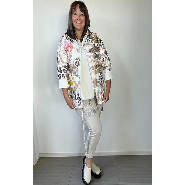 Foil Print Hooded Jacket White