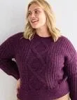 Studio Curve Fluffy Cable Knit Sweater, Berry