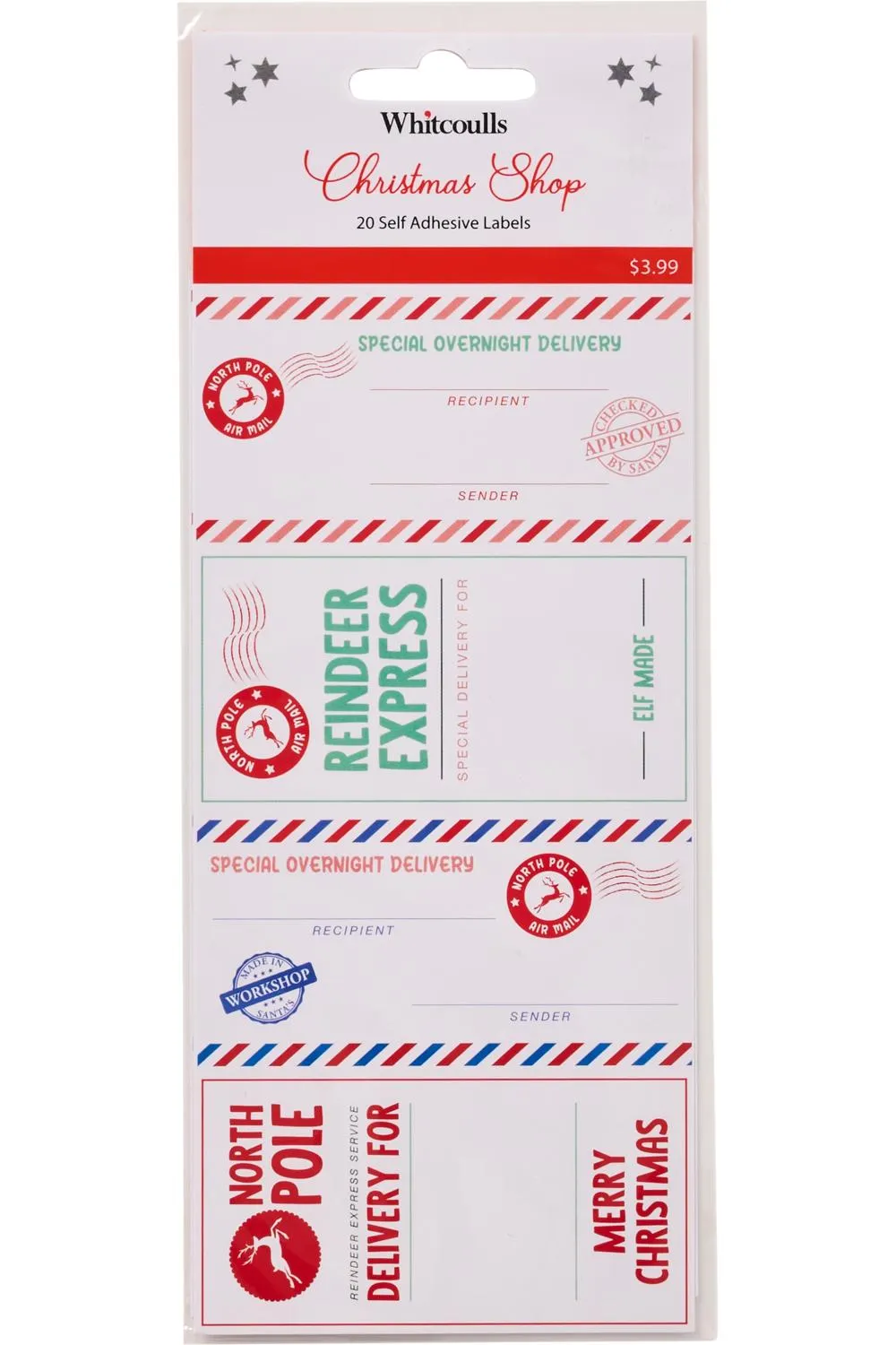 Whitcoulls Christmas Shop Gift Labels Santa Mail Pack of 20