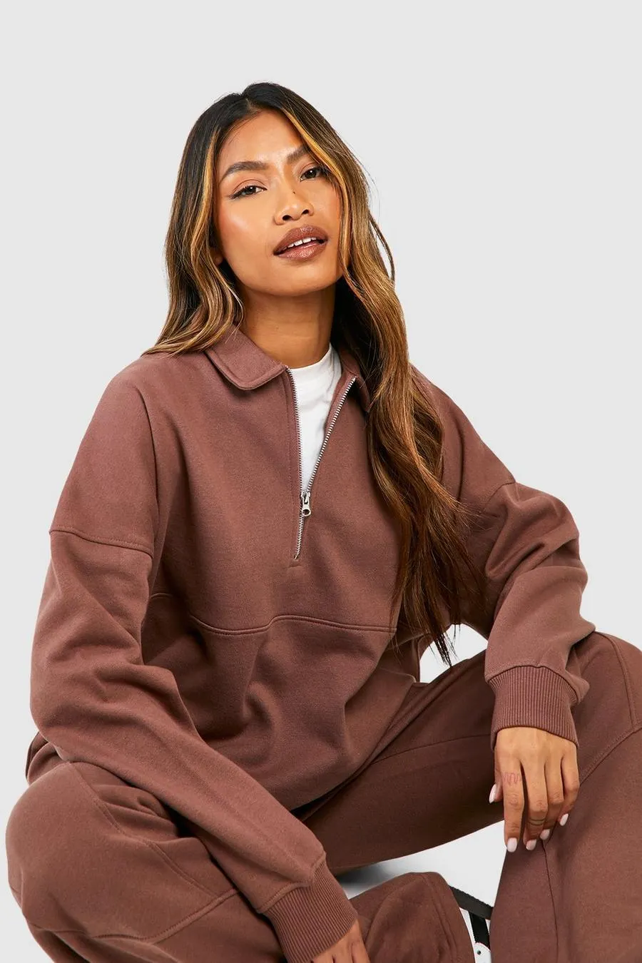 Premium Seam Detail Collared Oversized Sweatshirt