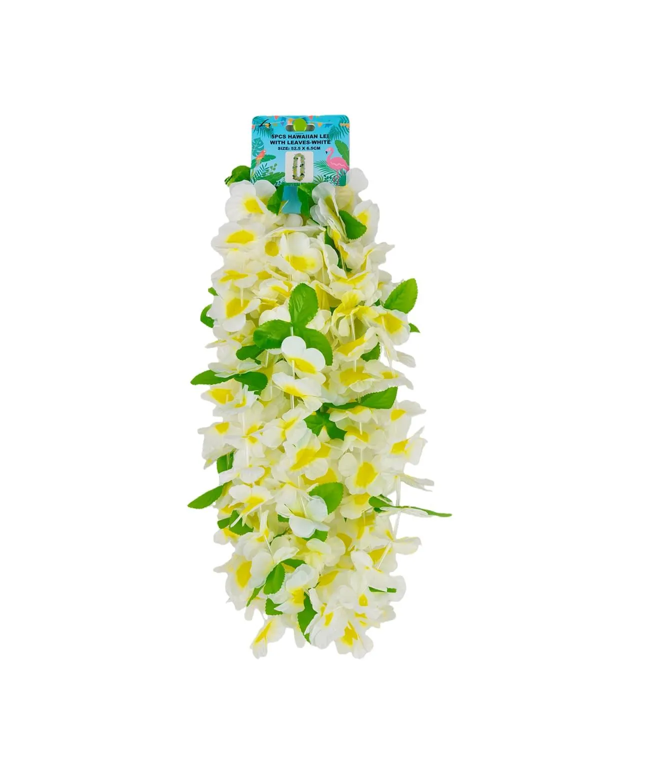 White Hawaiian Lei with Leaves 52.5x 6.5cm 5pc