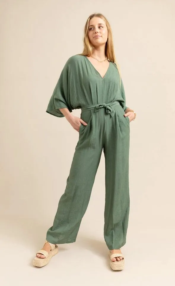 V Neck Batwing Jumpsuit