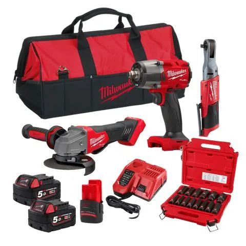 Milwaukee M18 FUEL Cordless Power Pack Brushless 3pc Kit 3AG 18V/12V 5Ah/2.5Ah