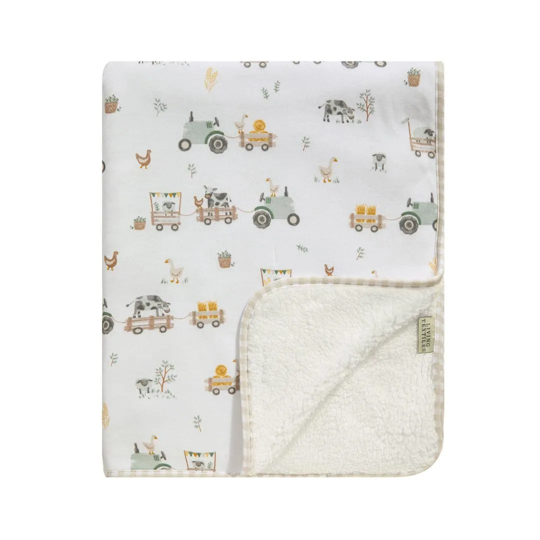 Living Textiles Tractor Ride - Jersey Sherpa Pram Blanket