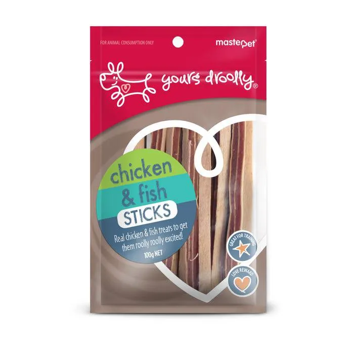 Yours Droolly Chicken & Fish Sticks Dog Treats 100g