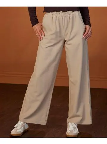 Women's Elastic Waist Pants in Beige