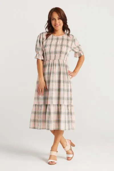 Margot Dress Pink Yellow Plaid