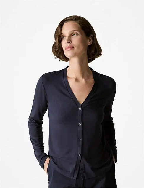 Draped V Neck Cardigan