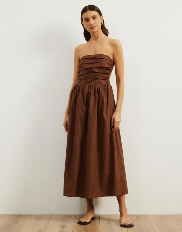 Laura Strapless Linen Blend Midi Dress