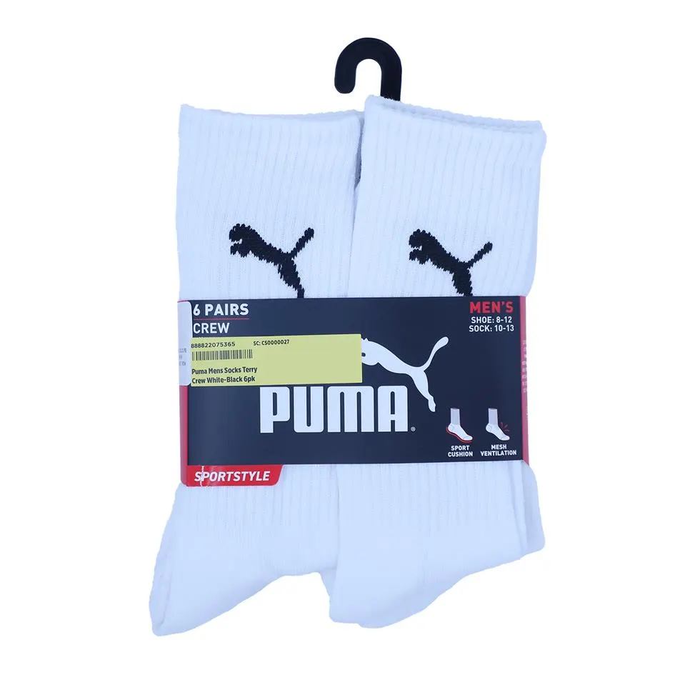Puma Mens Socks Terry Crew White-Black 6pk