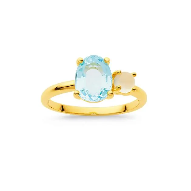 Eliza Jewel 9ct, With Blue Topaz & Chalcedony Ring