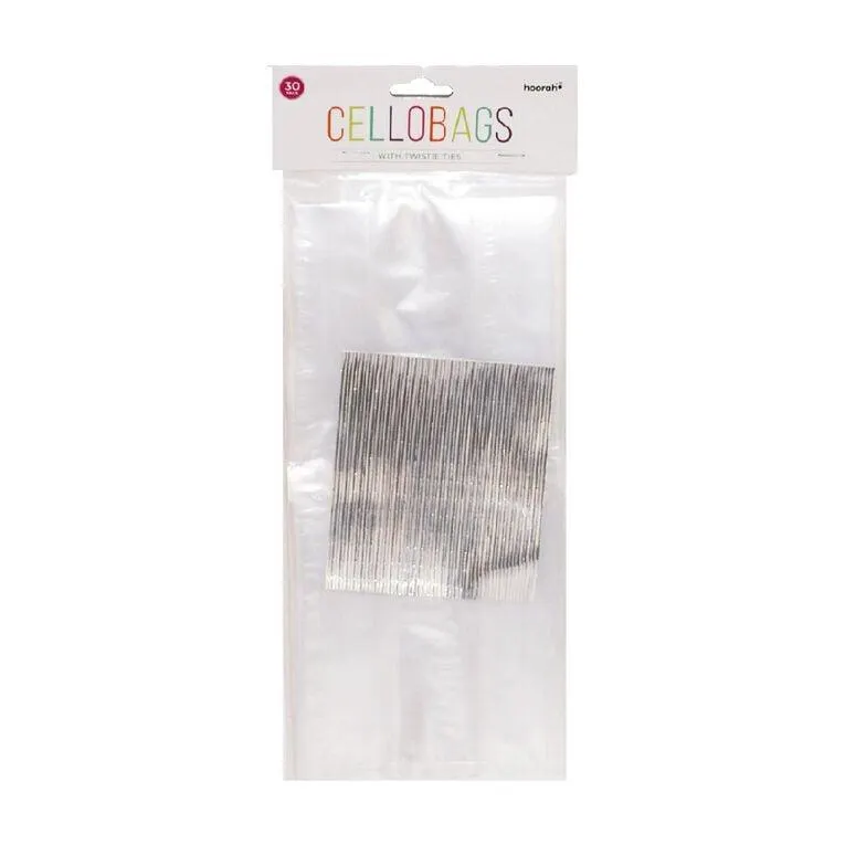 Hoorah Gift Bags with Silver Ties 12 x 34mm Clear 30 Pack