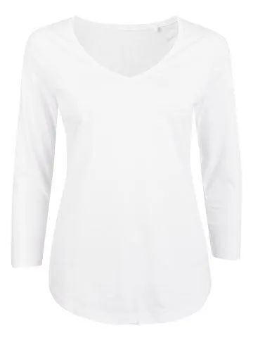Women's Favourties 3/4 Sleeve V Neck Cotton Top in White