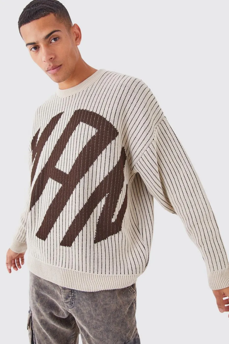 Oversized Ribbed Knitted Crew Neck Jumper
