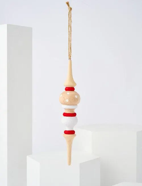 Home Of Christmas Wooden Finial, 20cm, Natural & White