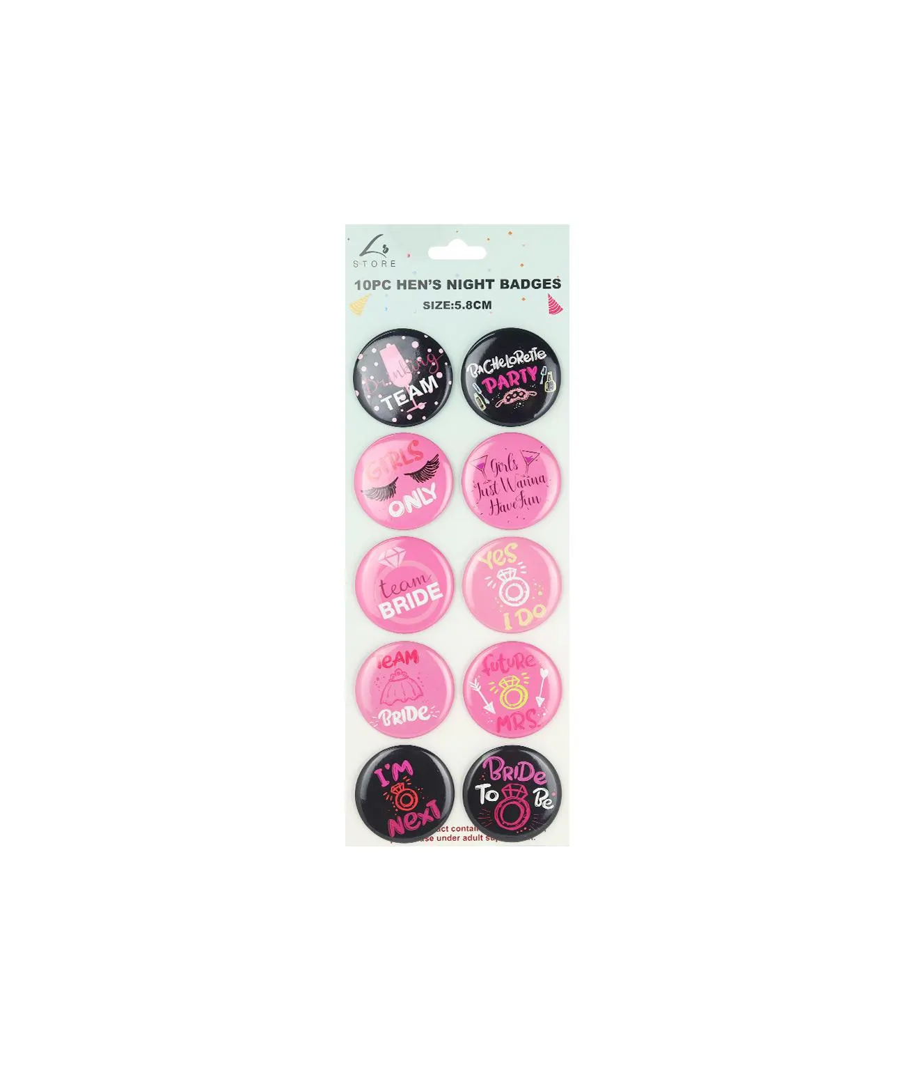 Hen’s Night Badges 5.8cm 10pk