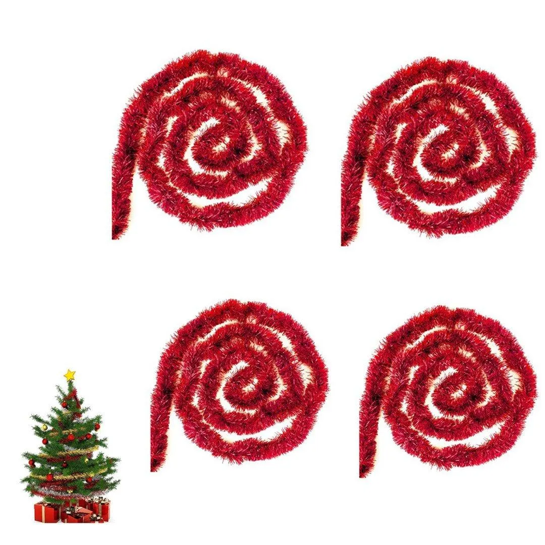 4Pcs Christmas Tinsel Garland Shiny Hanging Twist Garland for Christmas Tree Wedding Party Decorations-Red