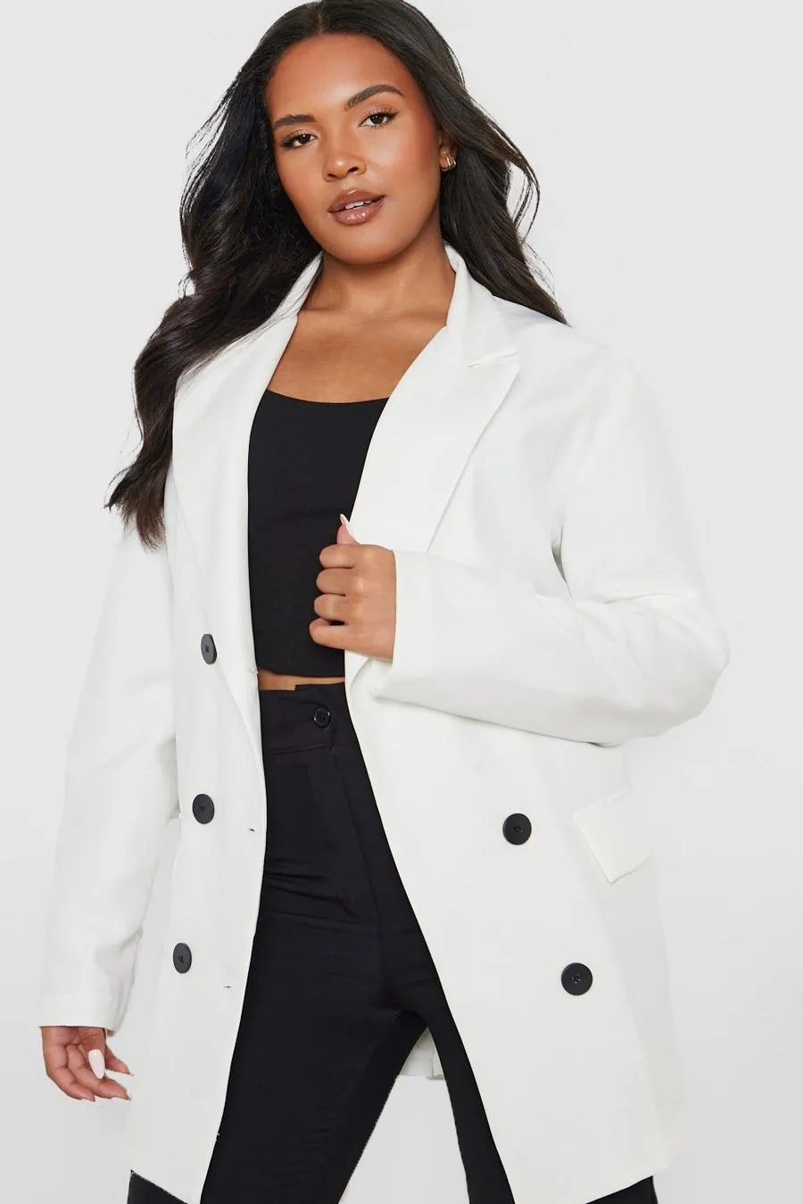 Plus Contrast Button Detail Oversized Blazer