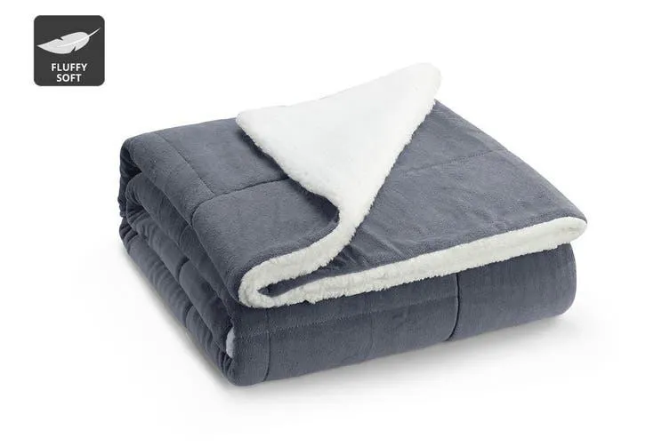 Ovela Reversible Sherpa Fleece Throw Blanket (Grey, Queen/King)