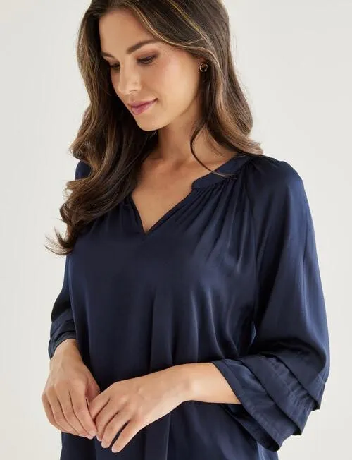 Whistle V-Neck Pop Over Top, Navy