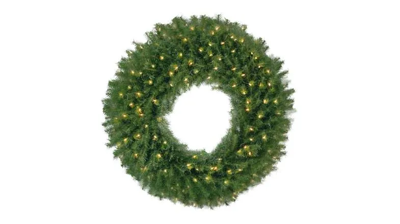 TSB Living Faux Christmas Wreath with Warm LED Lights, Lighting Toggles 61cm