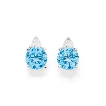 Sterling Silver Aqua CZ Stud Earrings