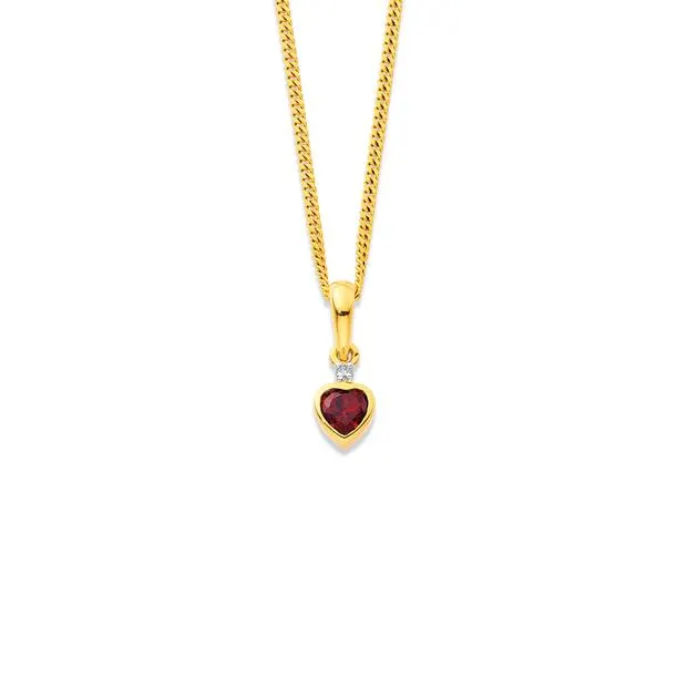 9ct Garnet with Diamond Heart Pendant