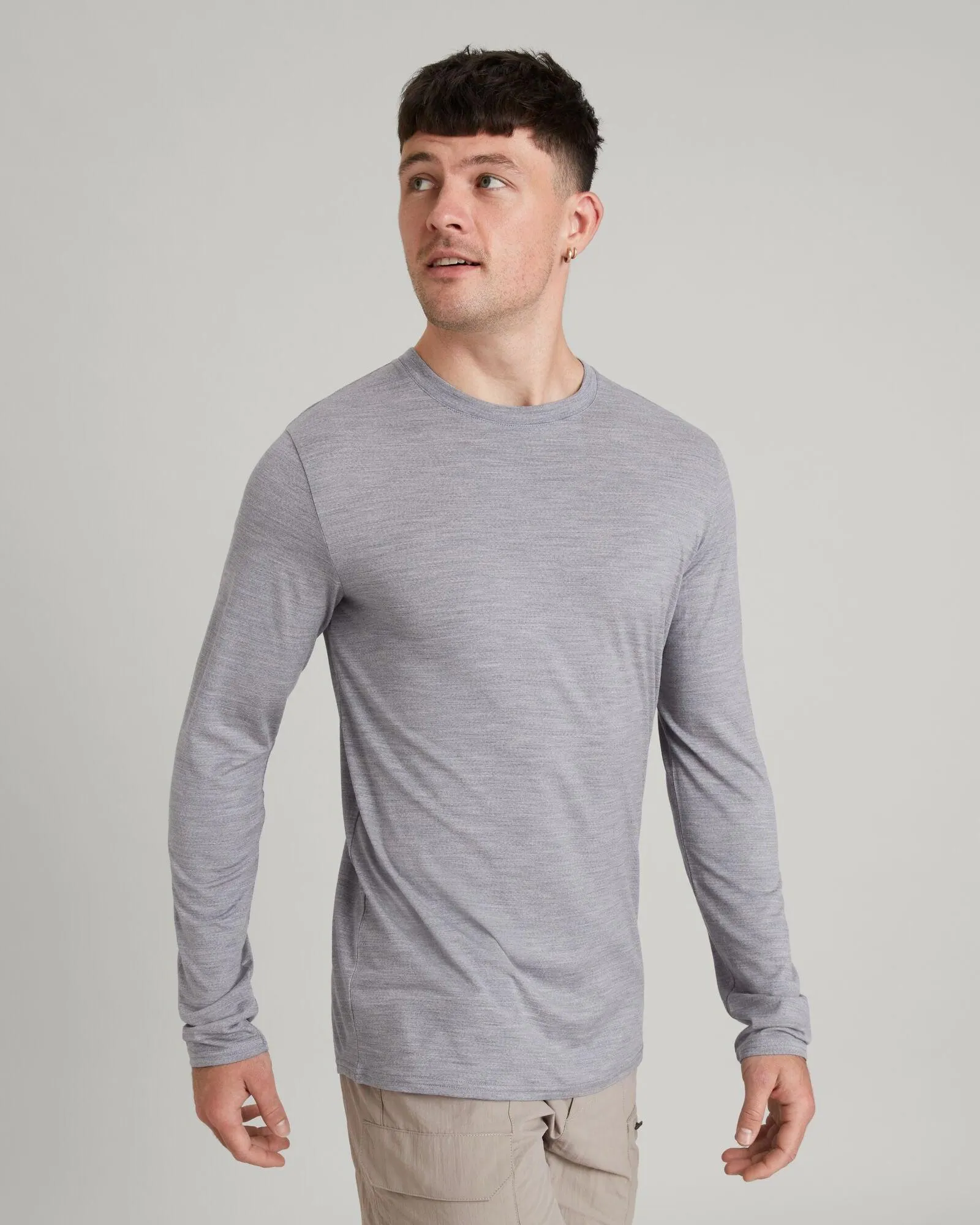 Men's 100% Merino Long Sleeve Crew Top - Mid Grey Marle