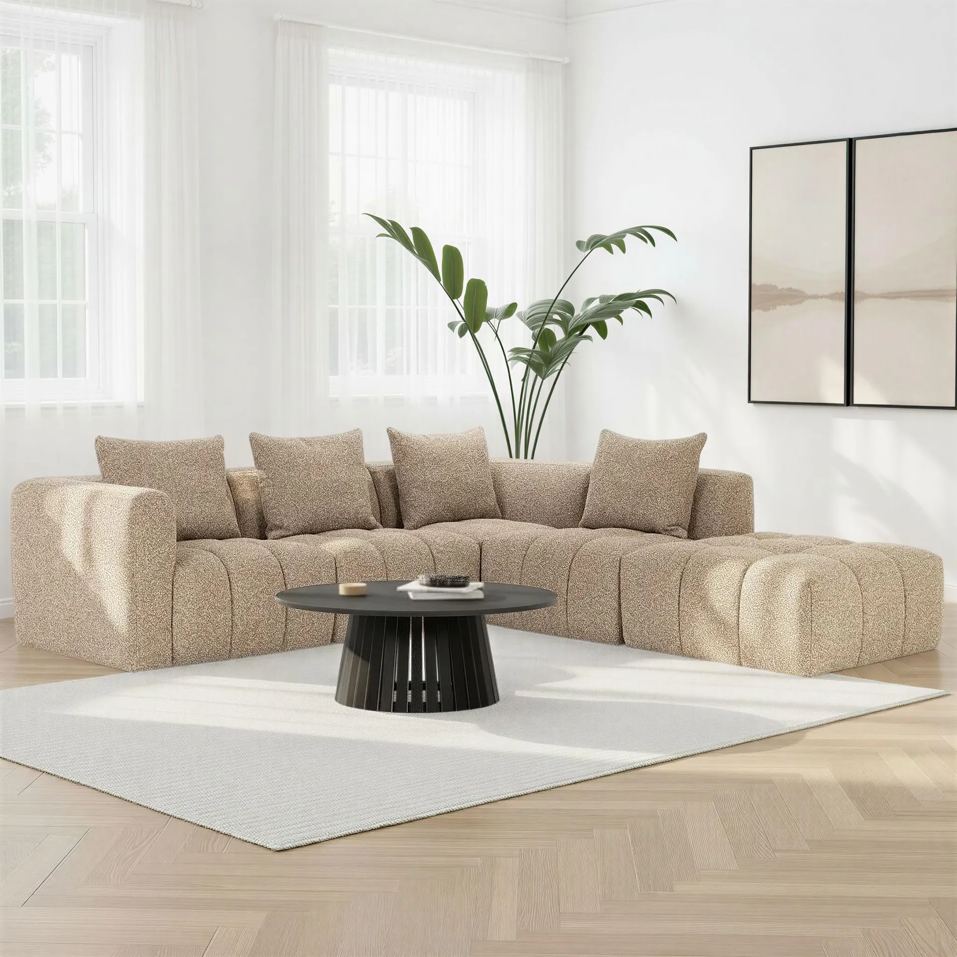 Ikon 4 Seater Corner Modular Chaise Sofa Right Hand Facing, Brown