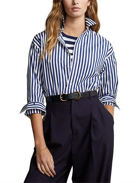 RELAXED FIT CONTRAST-STRIPE COTTON SHIRT