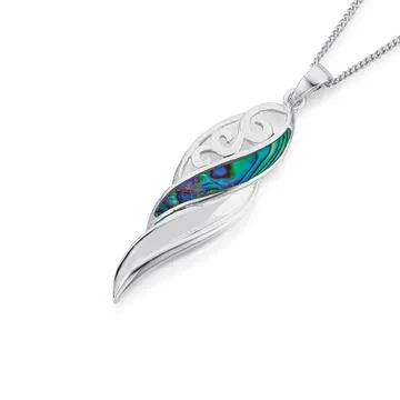 Sterling Silver Paua Shell Scroll Twist Drop Pendant