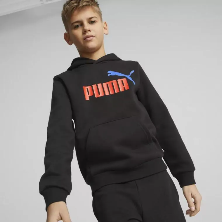 Puma Boys Essentials+Two Tone Big Logo Hoodie Black/Orange/Blue